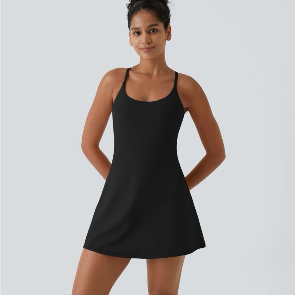 HALARA Black Softlyzero Plush Backless Active Dress